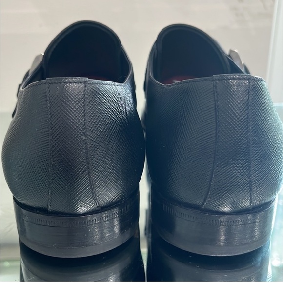 PRADA Men’s Saffiano Leather Monk Strap Loafers Black Size 9 - Picture 7 of 16